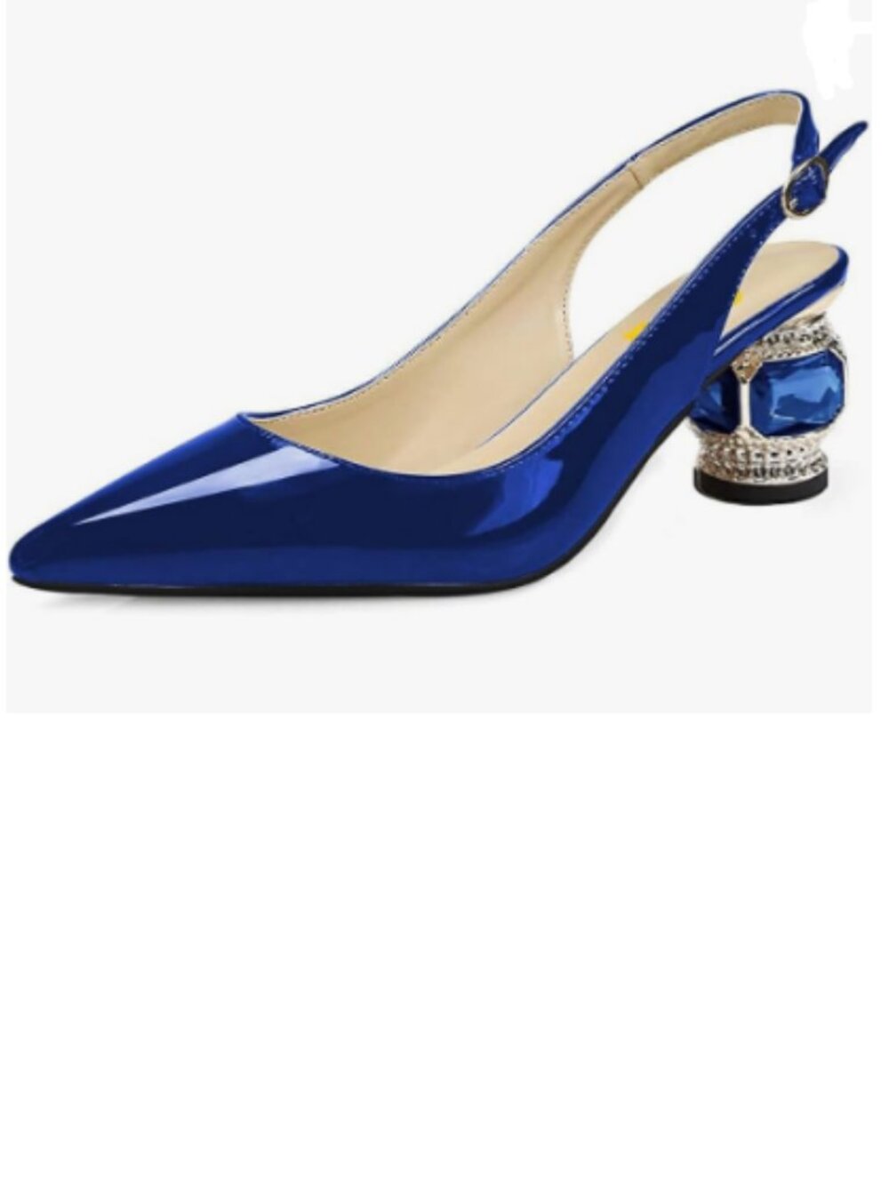 FSJ Blue Women's Pointed Toe Slingback Rhinestone Pumps
